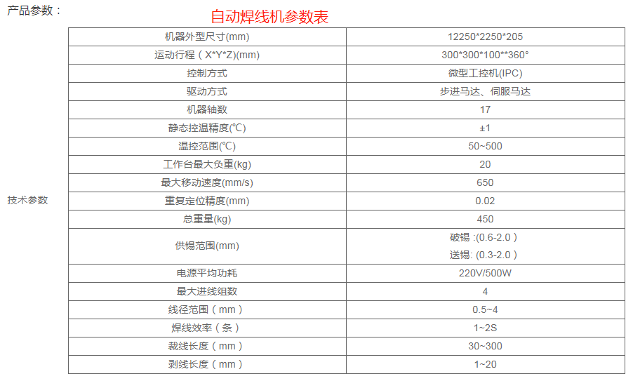 自动焊线机参数表